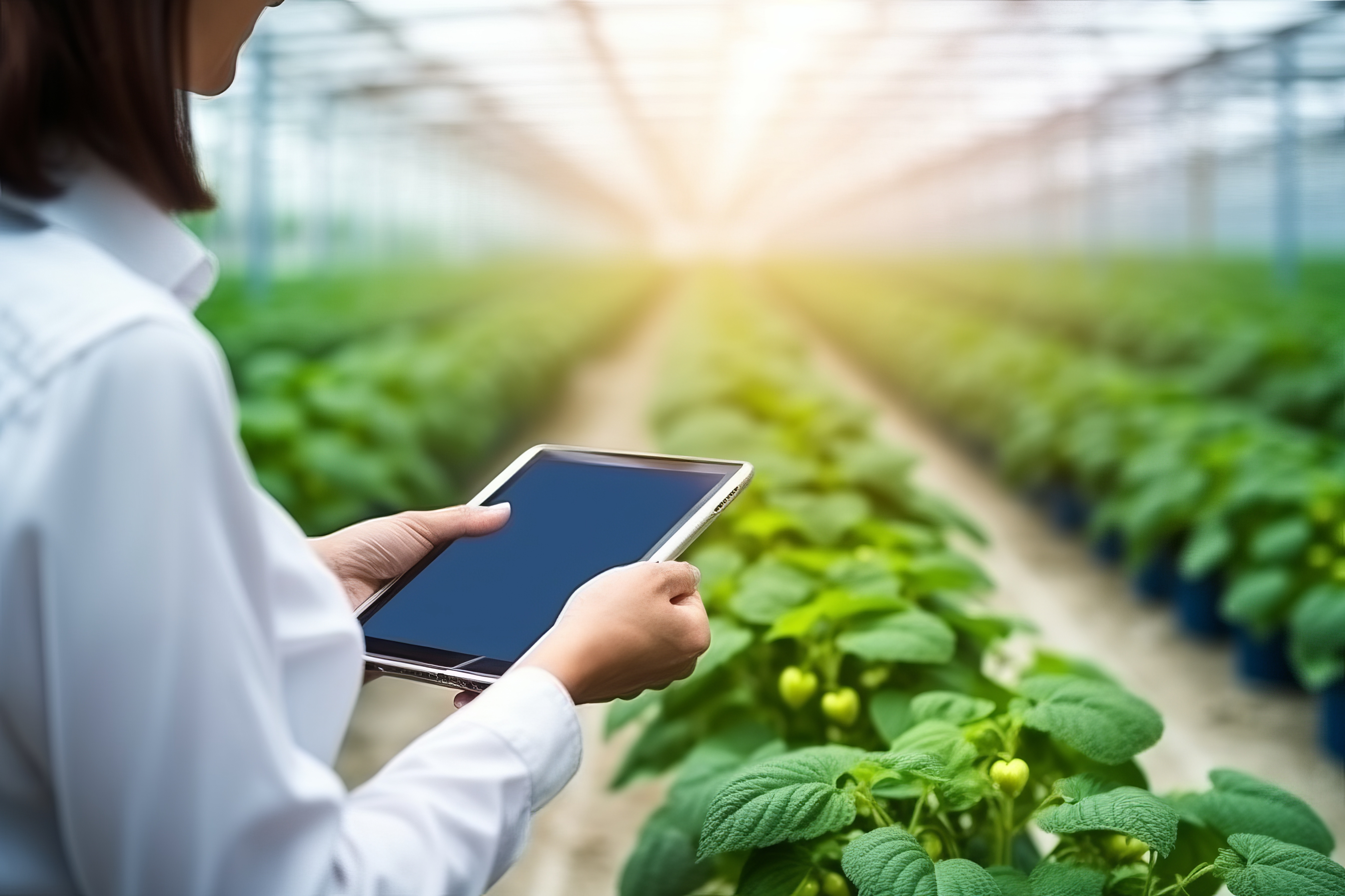 woman check cultivation strawberry with happiness for research with digital tablet in farm greenhouse, female examining strawberry with agriculture woman check cultivation strawberry with happiness for research with digital tablet in farm greenhouse, female examining strawberry with agriculture