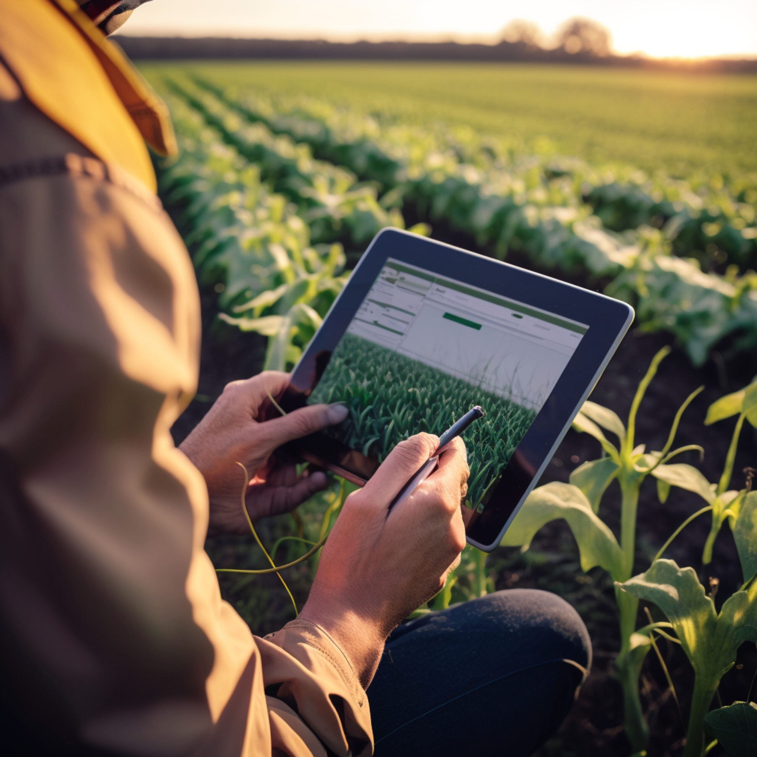 Farmer Using a Tablet to Monitor Plantations Farmer Using a Tablet to Monitor Plantations